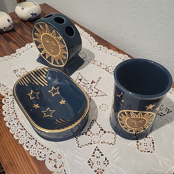 Vintage Spring maid Springmaid Celestial Bathroom Accessory 3pc Sun Moon Stars - Picture 3 of 16